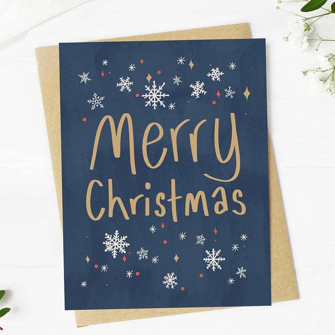 "Merry Christmas" Blue Snowflake Card