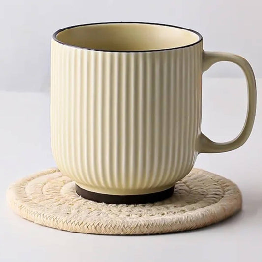 Coffee Mug with Striped Modern Vintage Nordic Style-12 oz : Beige
